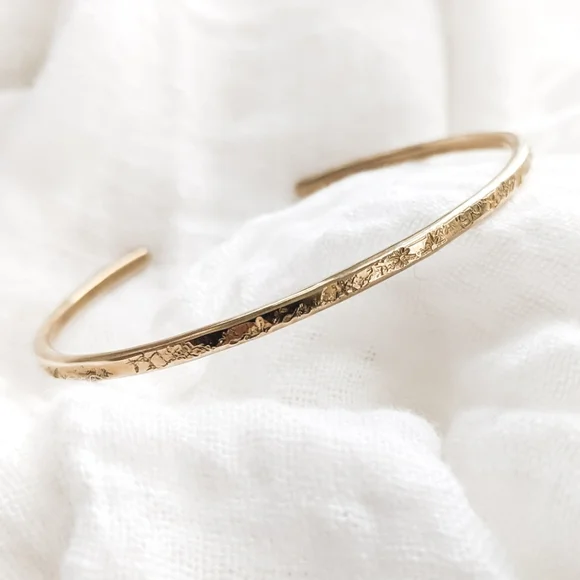 Stardust Cuff Bracelet - Handcrafted Hammered Raw Brass Open Bangle - Picture 1 of 6